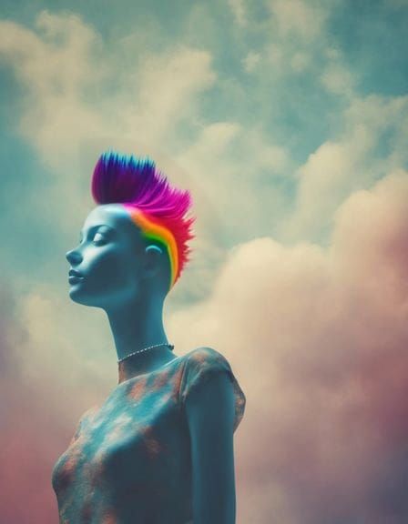 Colorful Rainbow Mohawk Hairstyle Close-up