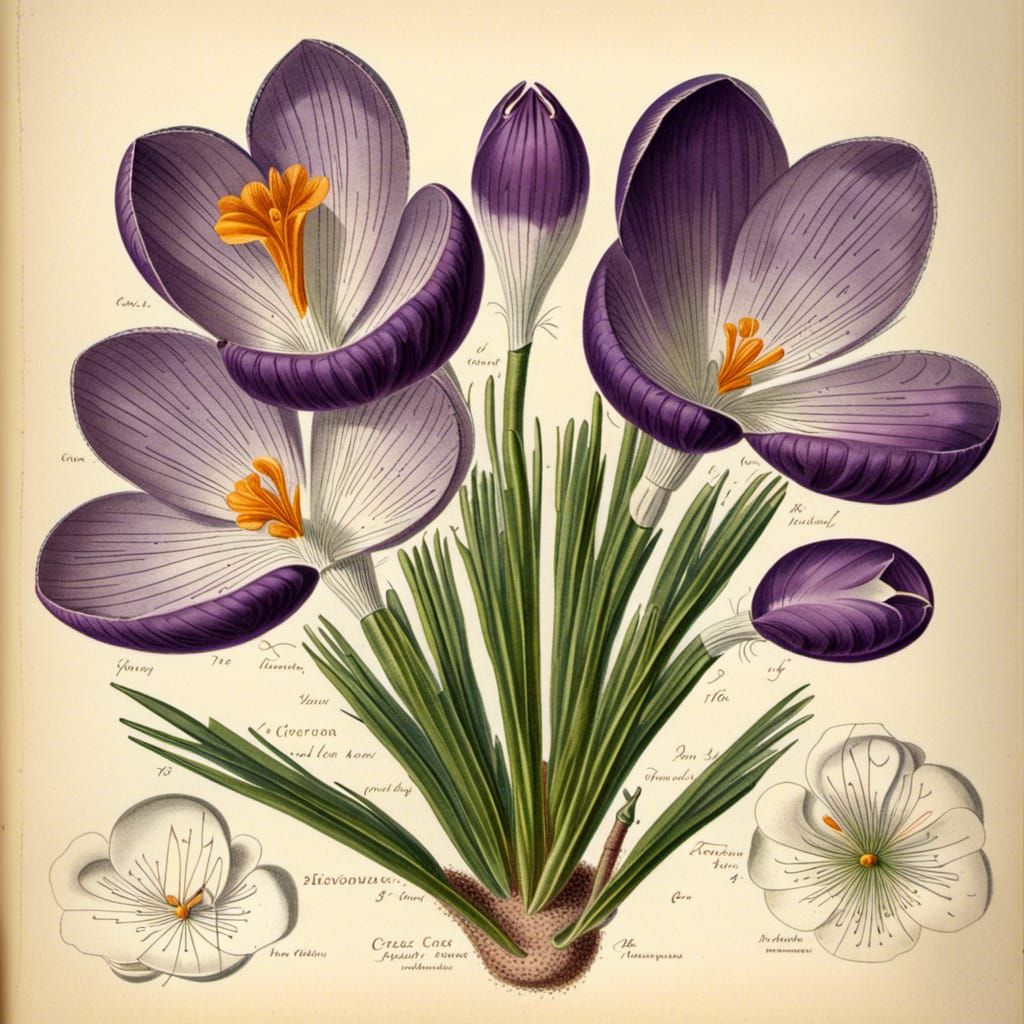 Detailed Crocus Blossom: 19th Century Scientific Illustratio...