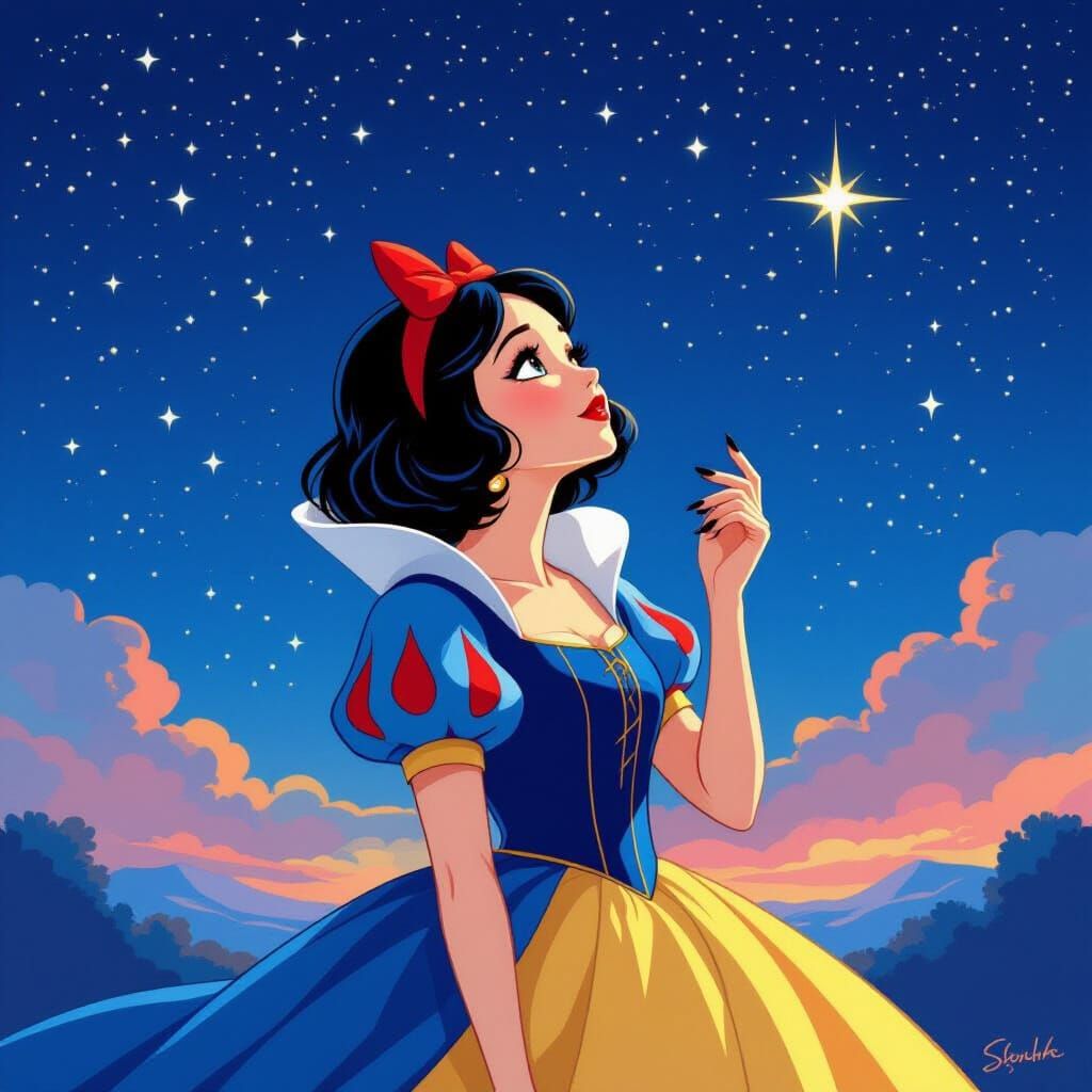 Snow White Stargazing: Whimsical Digital Art