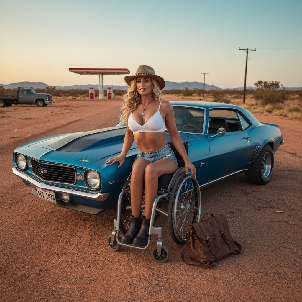 Paraplegic Woman Poses With 1969 Camaro in Outback Sunset