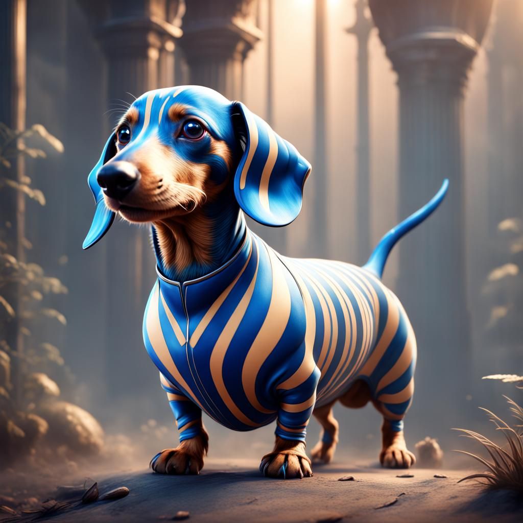 Blue Striped Dachshund Matte Painting in 8K