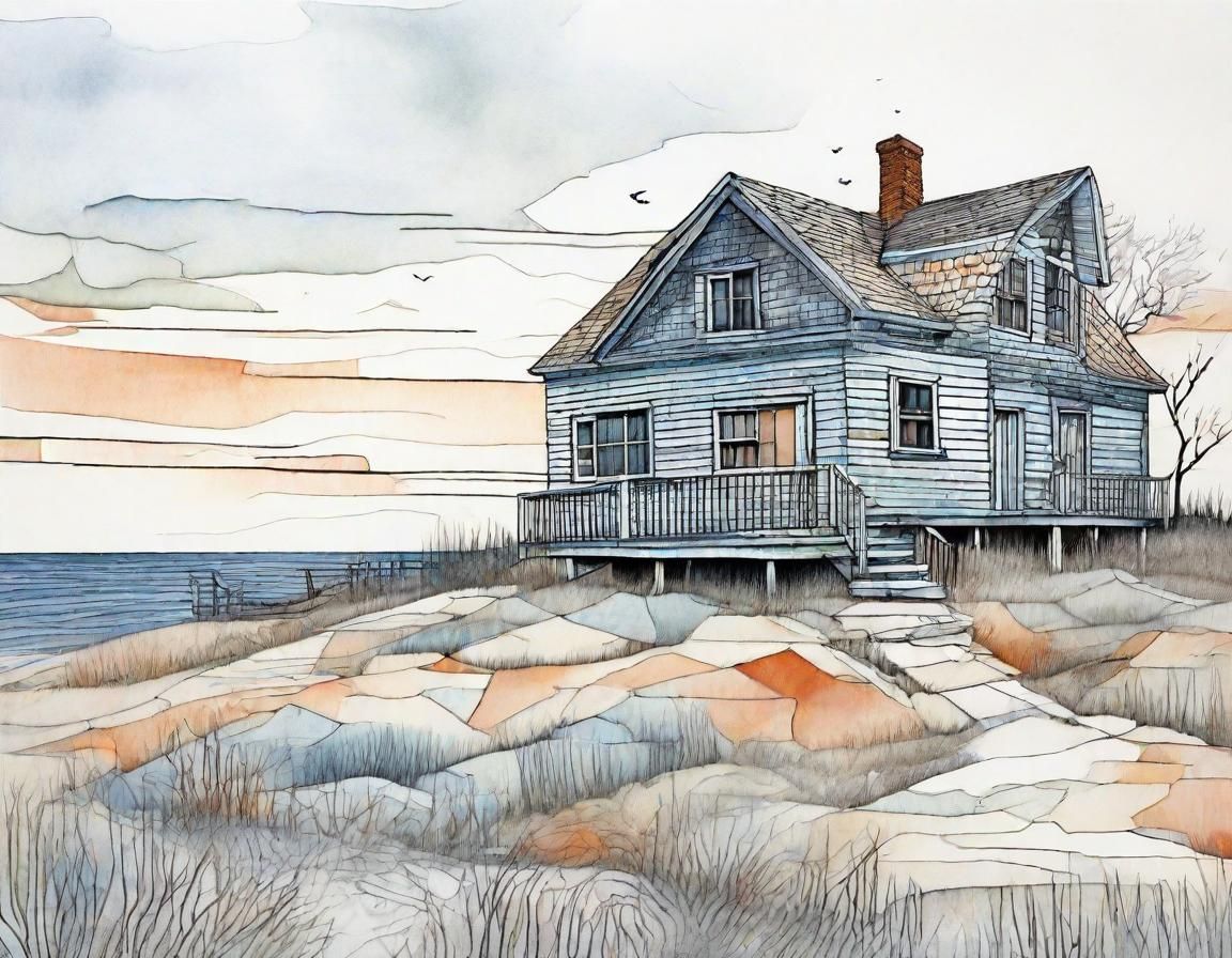 Surreal Pen and Ink Cape Cod Winter Landscape