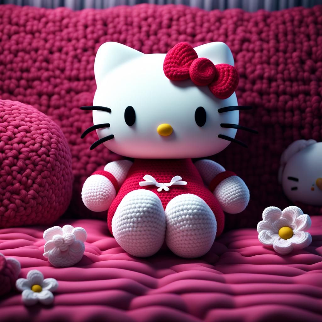 Crochet Hello Kitty Plush on Bed