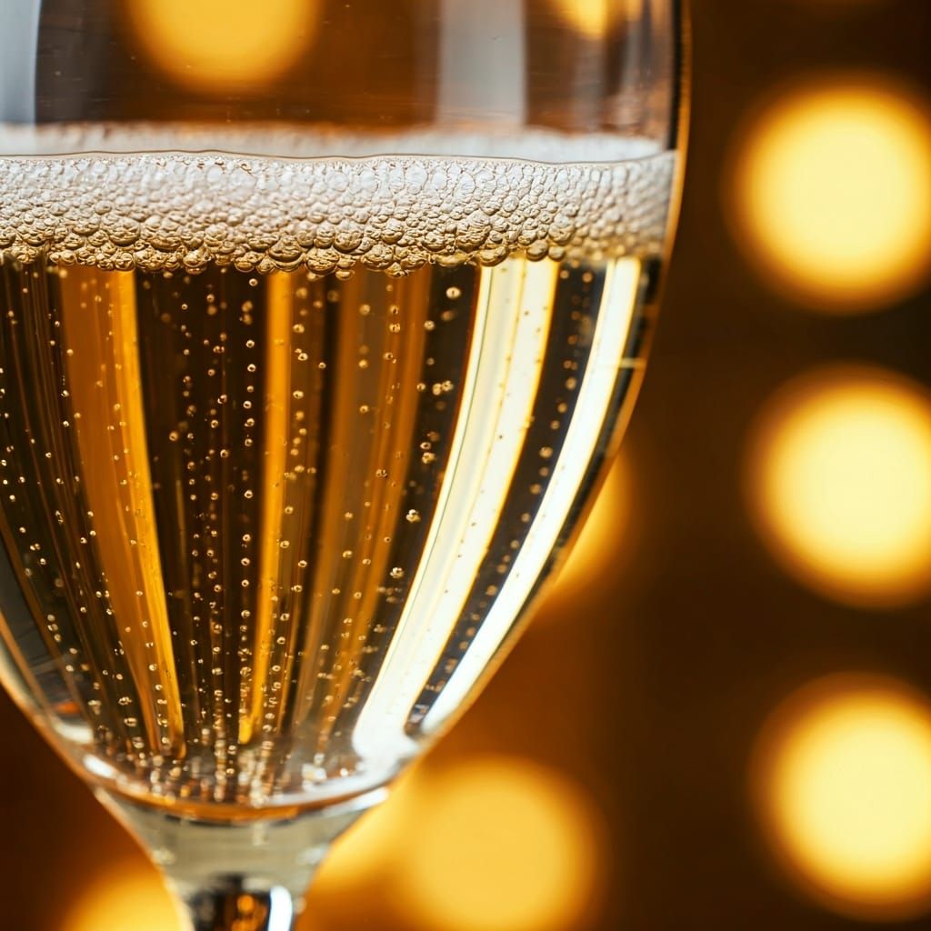 Champagne Bubbles in Crystal Glass, Hyperrealistic Close-up