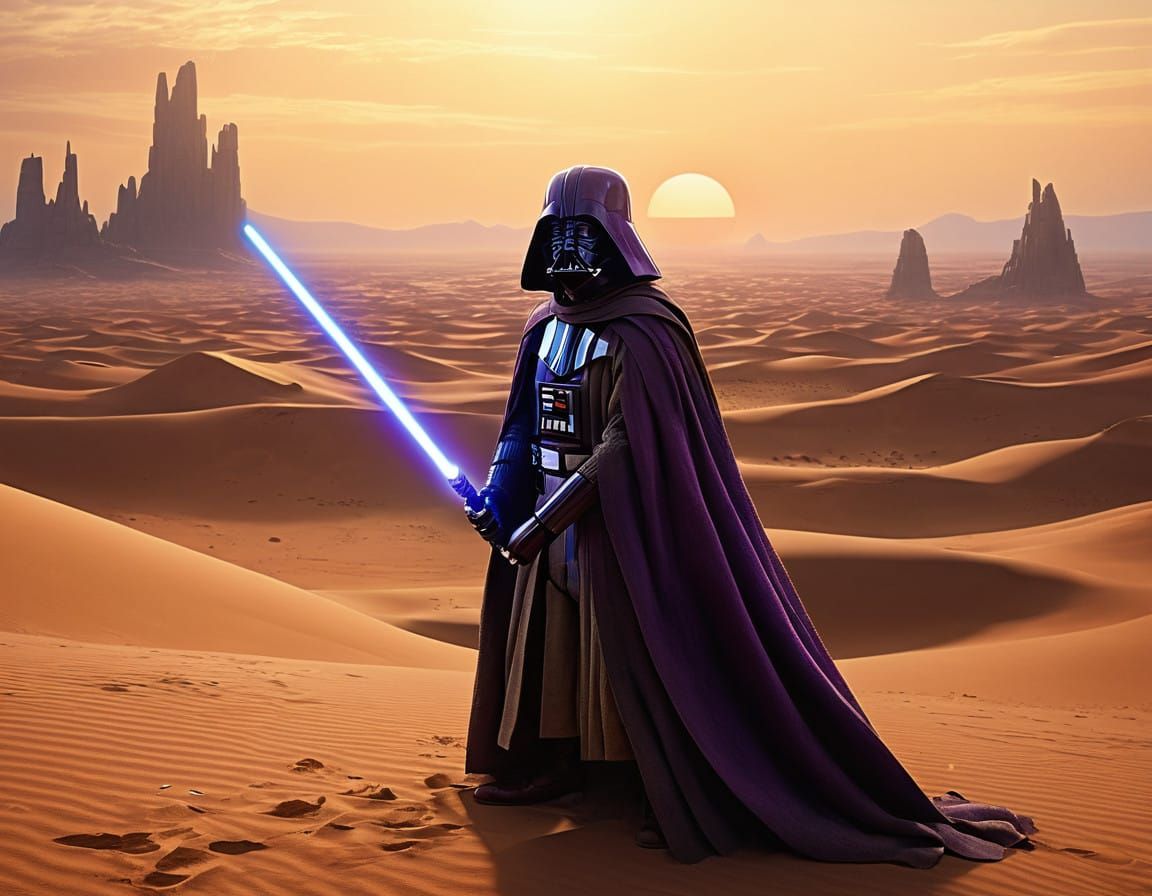 Majestic Jedi Master on Tatooine, Purple Lightsaber at the R...