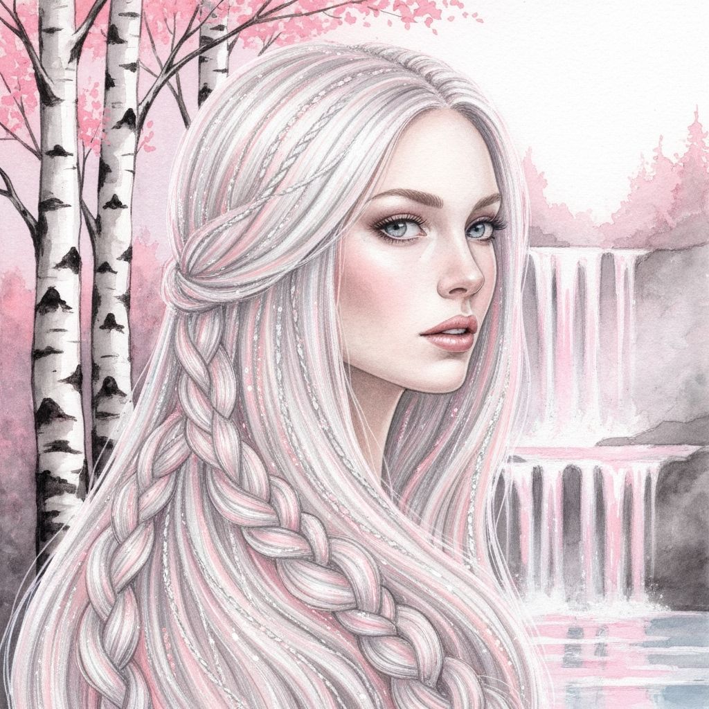 Ethereal Woman with Silver Waterfall Hair