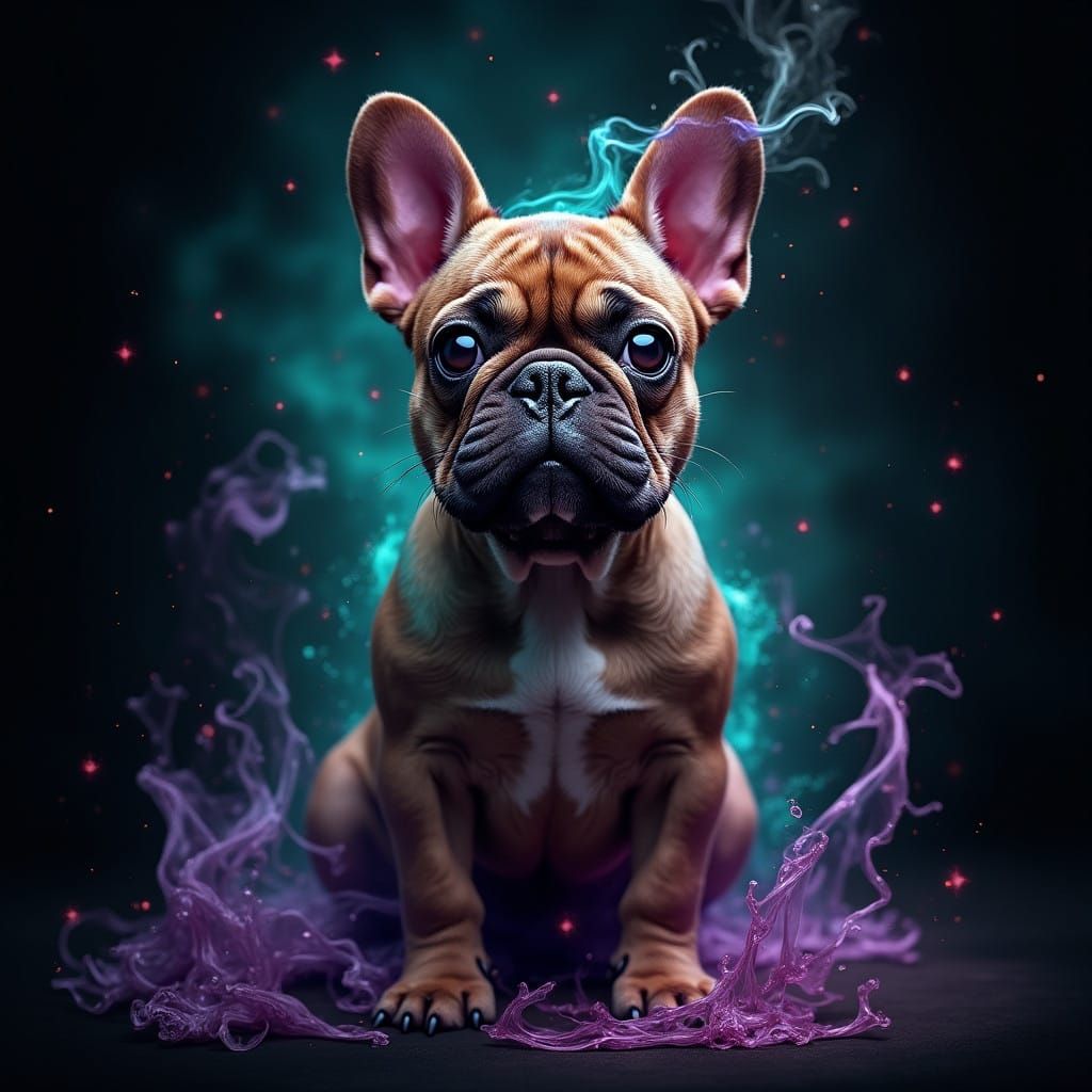 Regal French Bulldog in Vibrant, Fantastical Realm