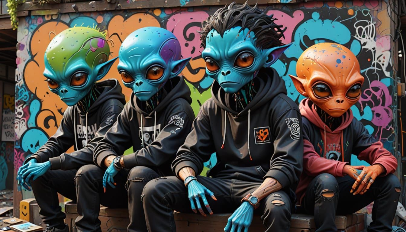 Colorful Alien Crew Hangout in Graffiti Treehouse