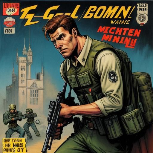 Man with Machine Gun Comic Book Art