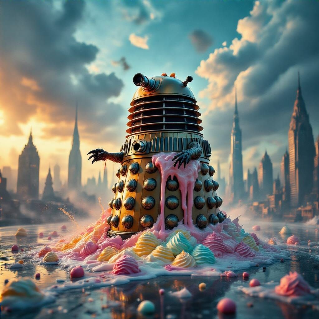 Dalek Melts into Ice Cream in Sci-Fi City
