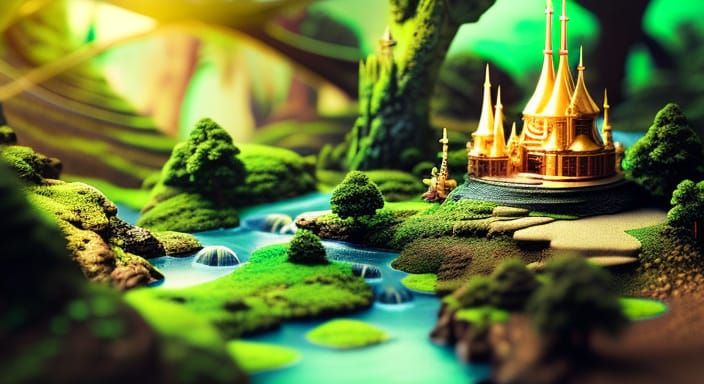 Enchanted Fairy Village in Deep Forest, Tilt-Shift