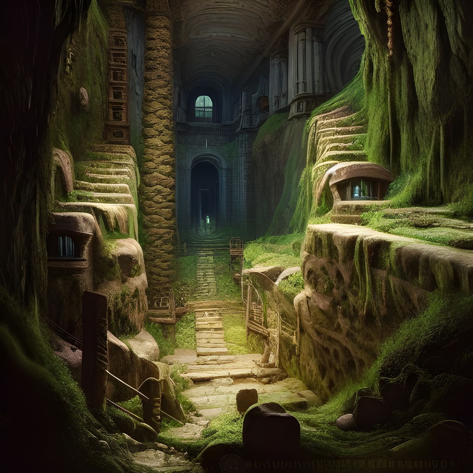 Epic Underground Cave City in Digital Painting Style