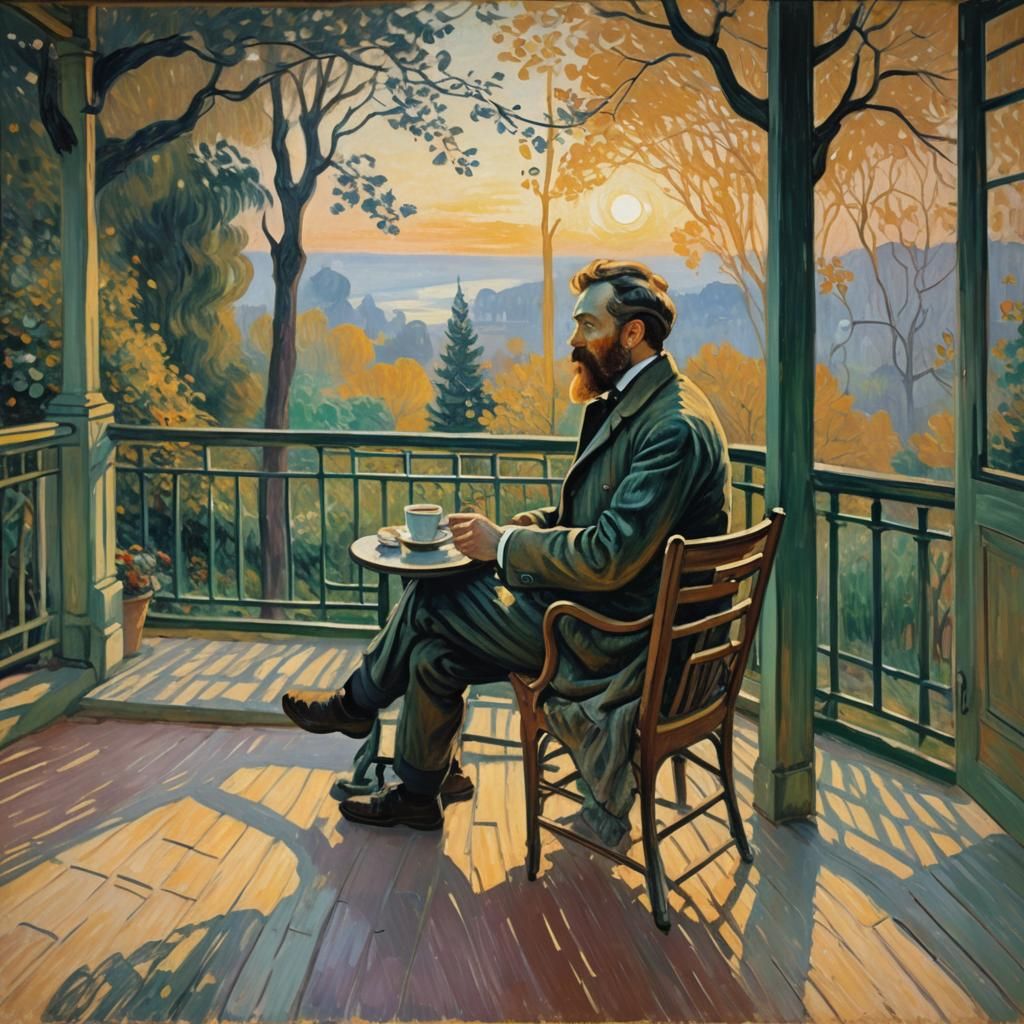 Sunrise Coffee: A Neo-Impressionist Impasto Painting