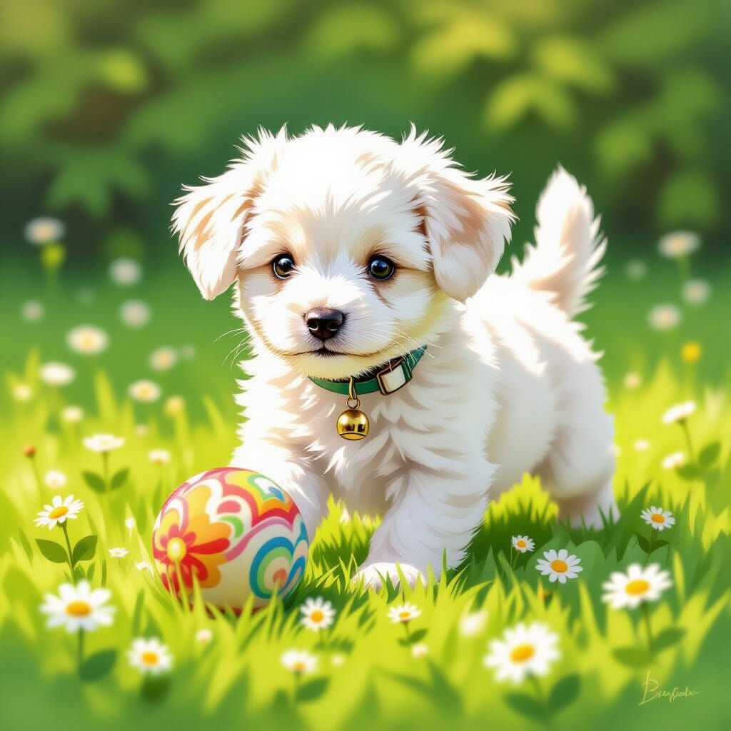 Puppy's Whimsical Playtime in Pastel Colors