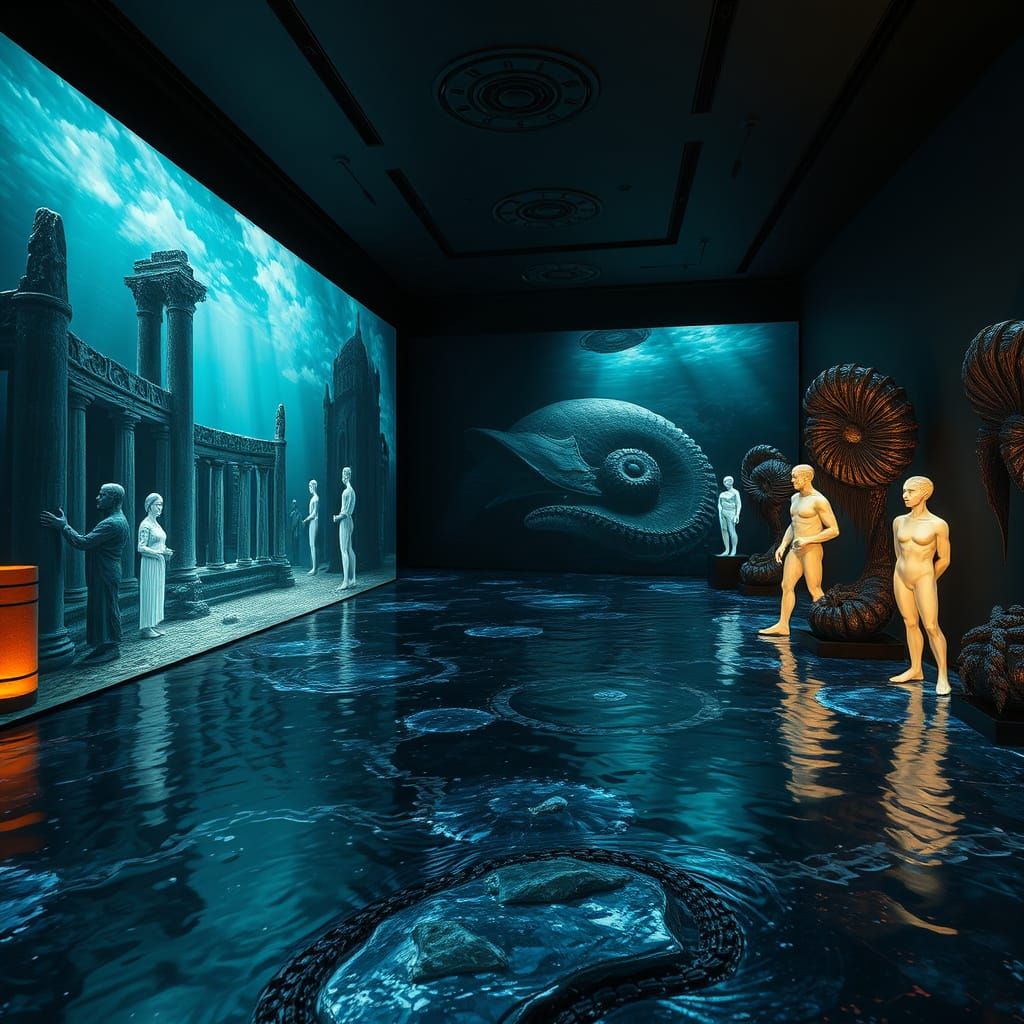 Dreamlike Gallery of Sunken Ruins and Glowing Figures