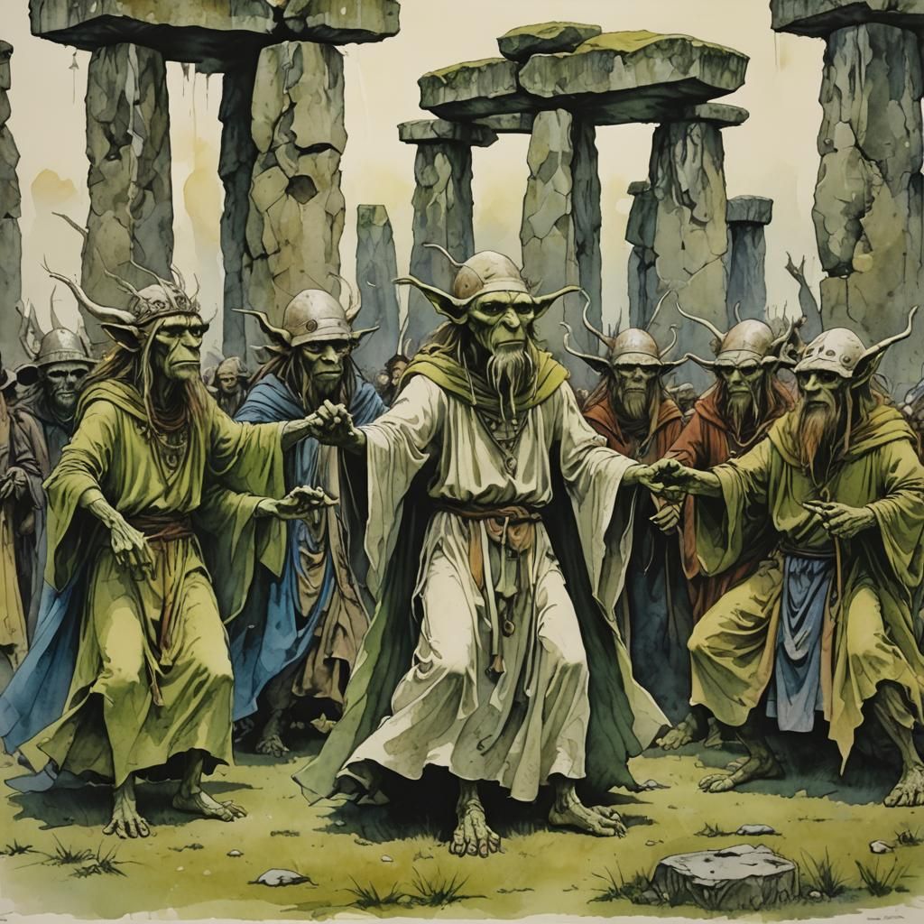 Goblin Troupe Dance at Stonehenge: Ink and Silk