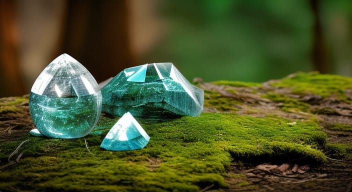 Mystical Crystals on Mossy Table Still Life