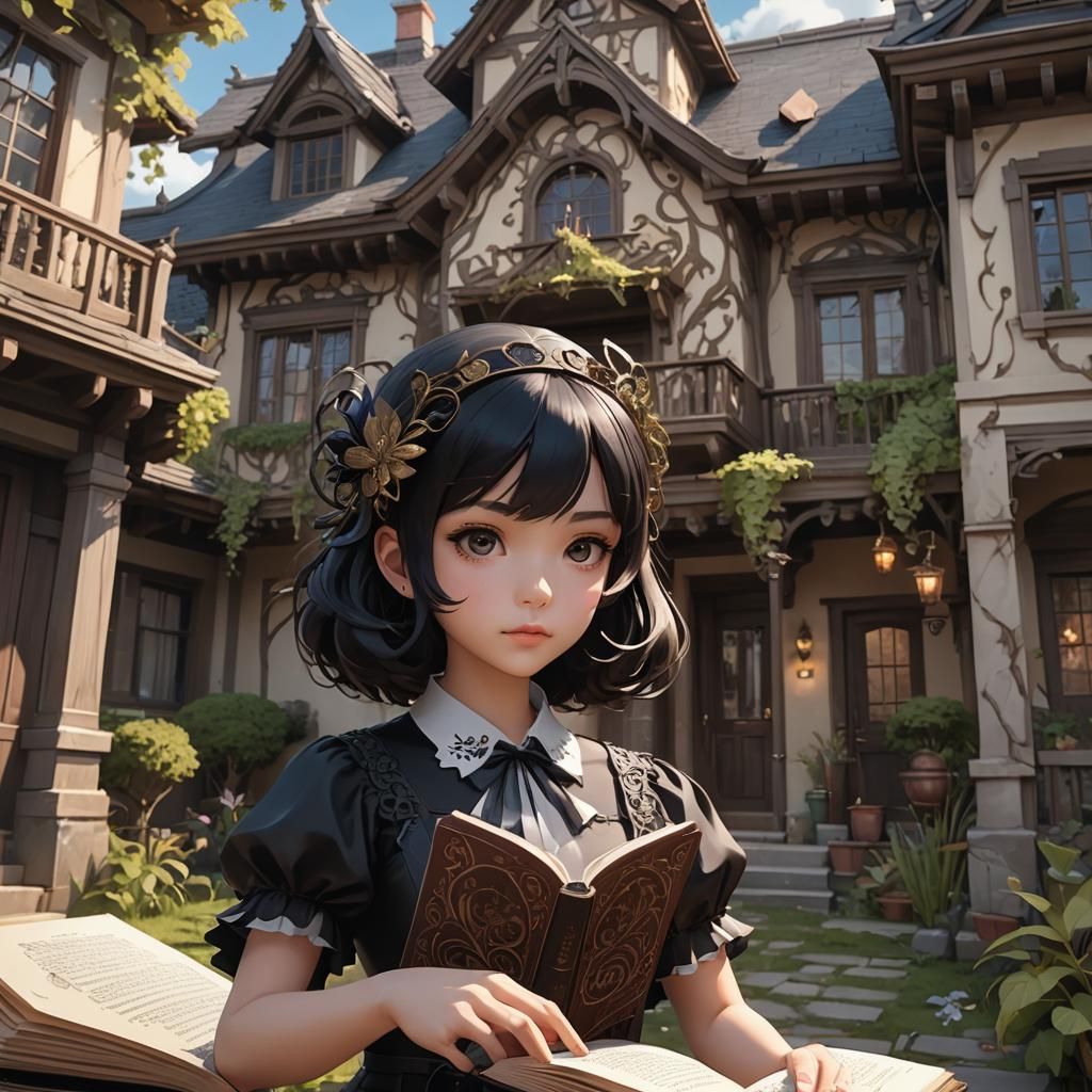 Dark Fantasy Girl Reading by Dichotomous House