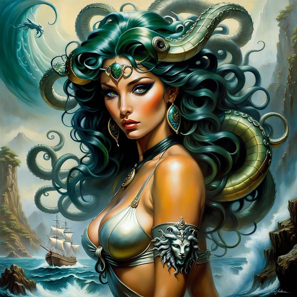 Mystical Medusa Painting in Detailed Oil on Canvas