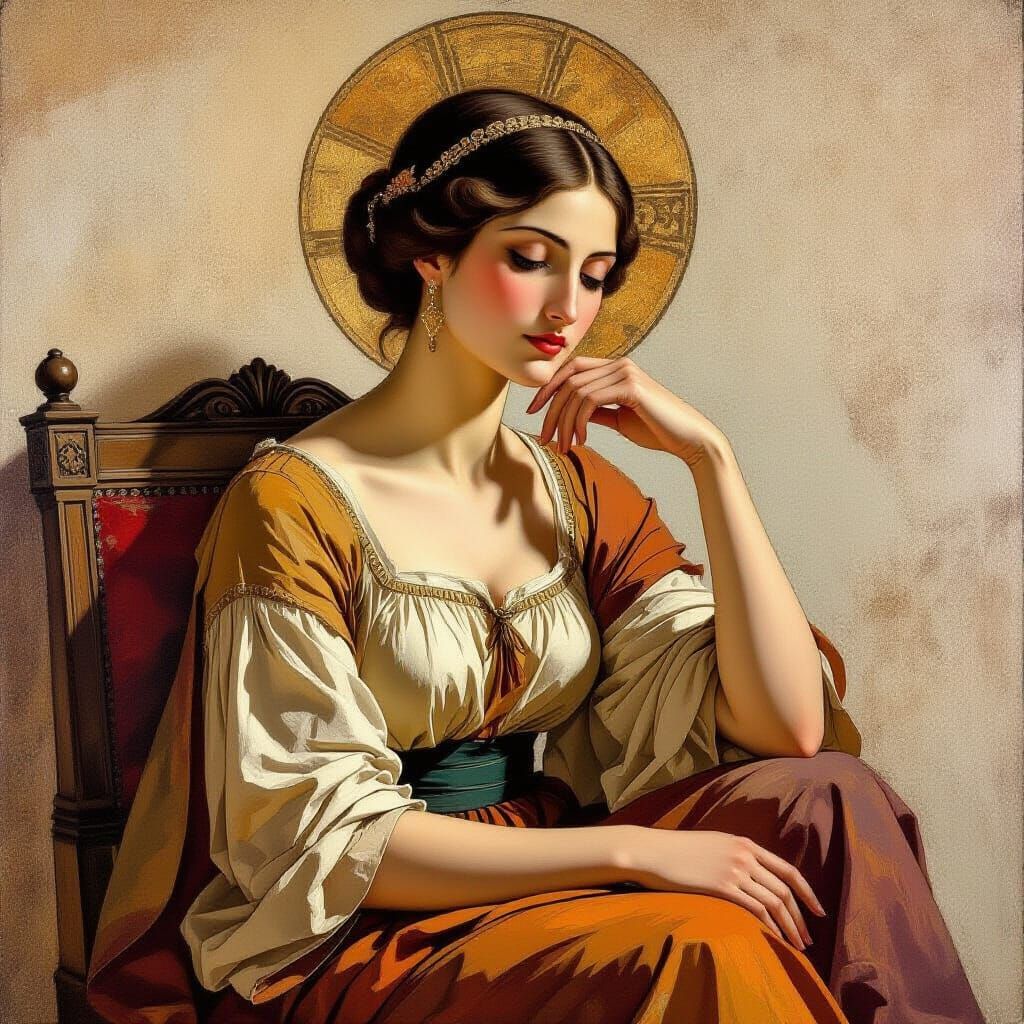 Elegant Woman in Distressed Fresco Style