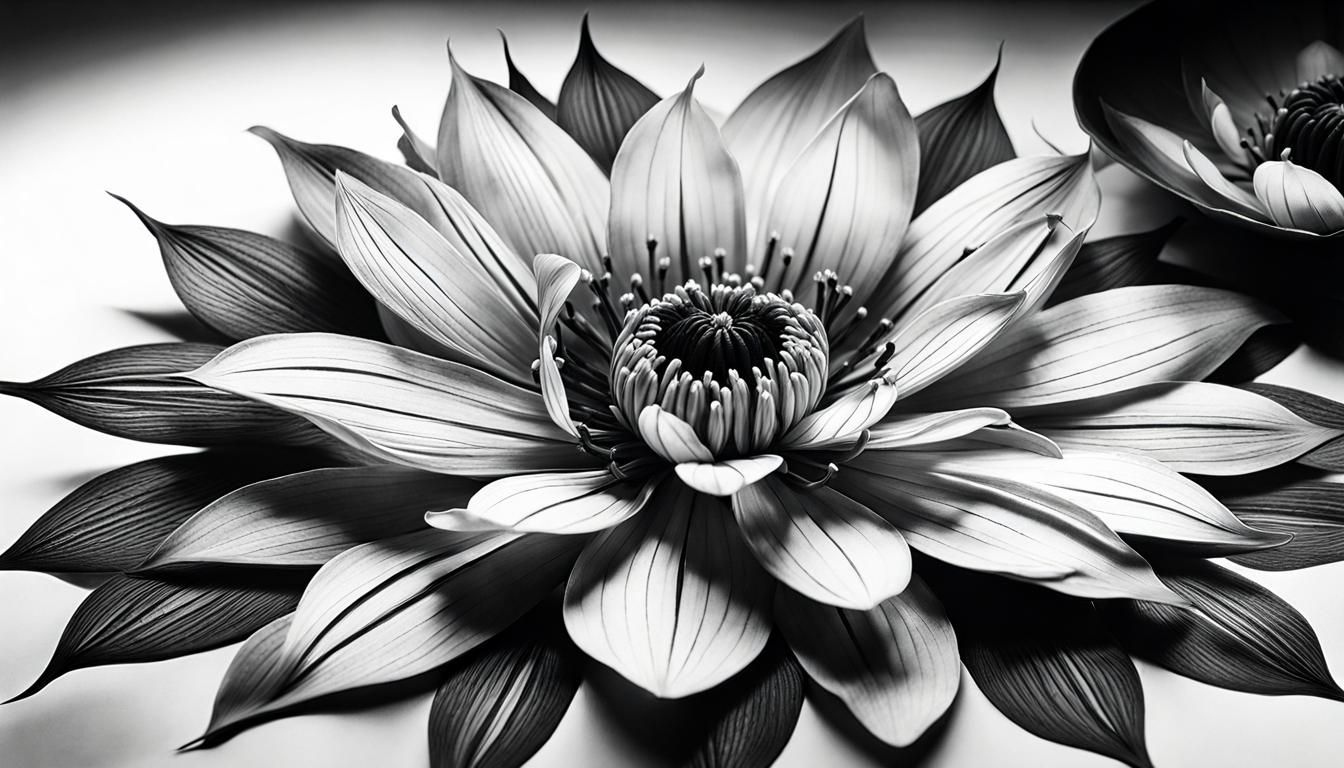 Detailed Ink Sketch of a Blossom in Double Exposure Style