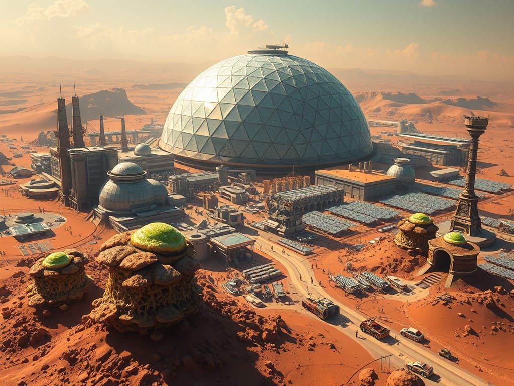 Solarpunk Mars Metropolis in Vibrant, Vibrant Detail