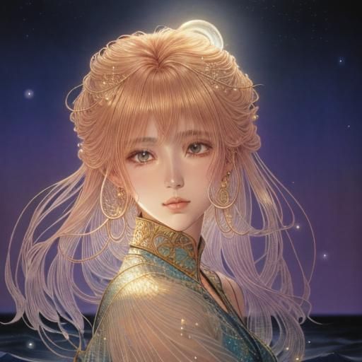 Ghostly Sand Beauty on Magical Beach: 80s Anime Watercolor