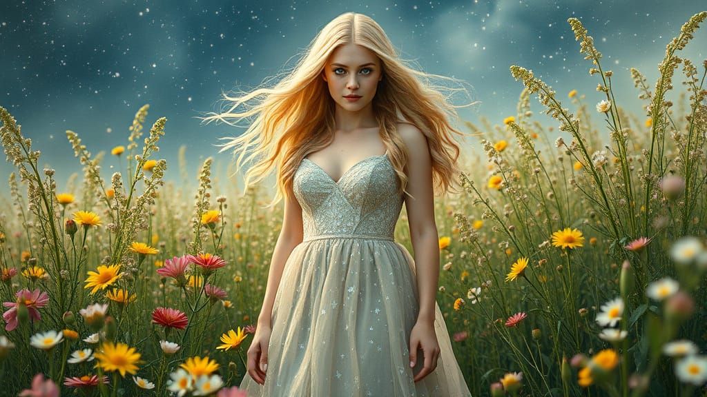 Woman in Starlight Gown, Pre-Raphaelite Style