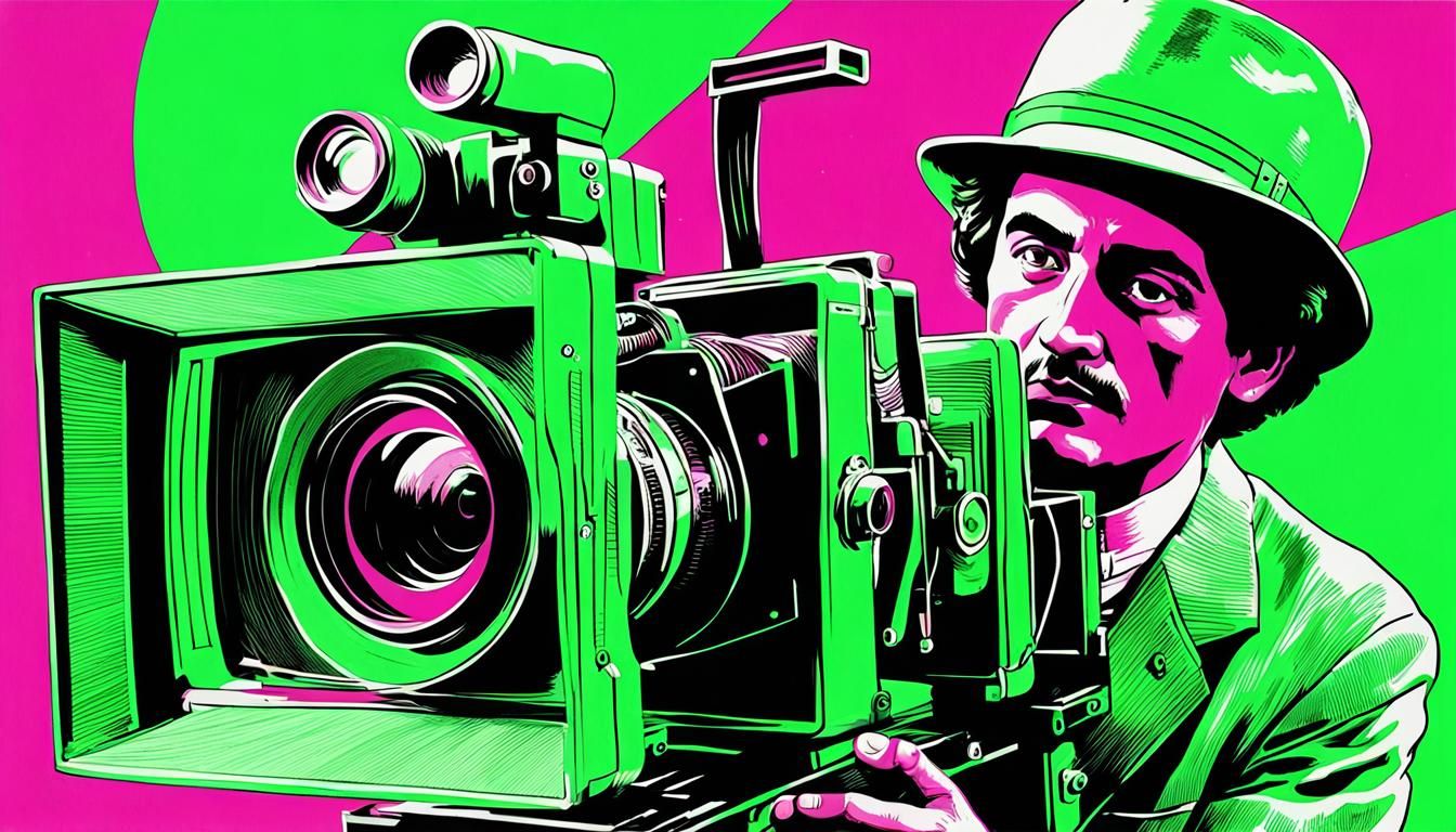 Man with a Movie Camera in Green and Magenta