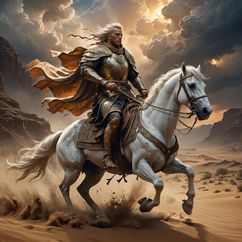 Celtic Warrior Rides Through Desert Storm