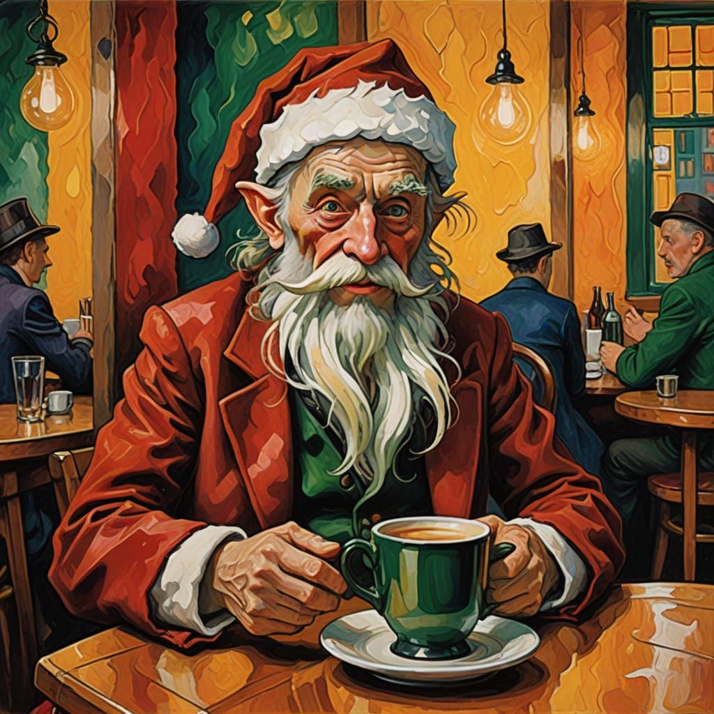 Jolly Santa in Warm NightCafe Setting