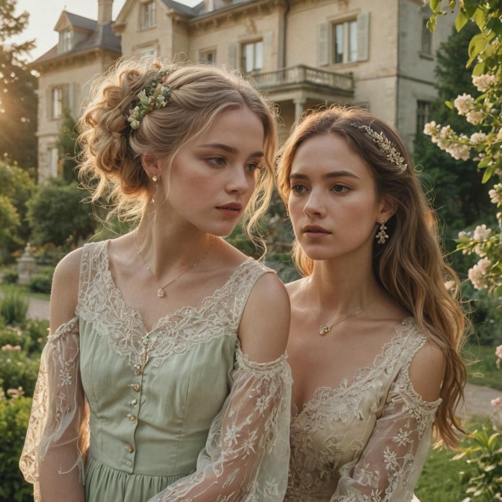 Women Admire Landscape in Photorealistic Pastel Portrait