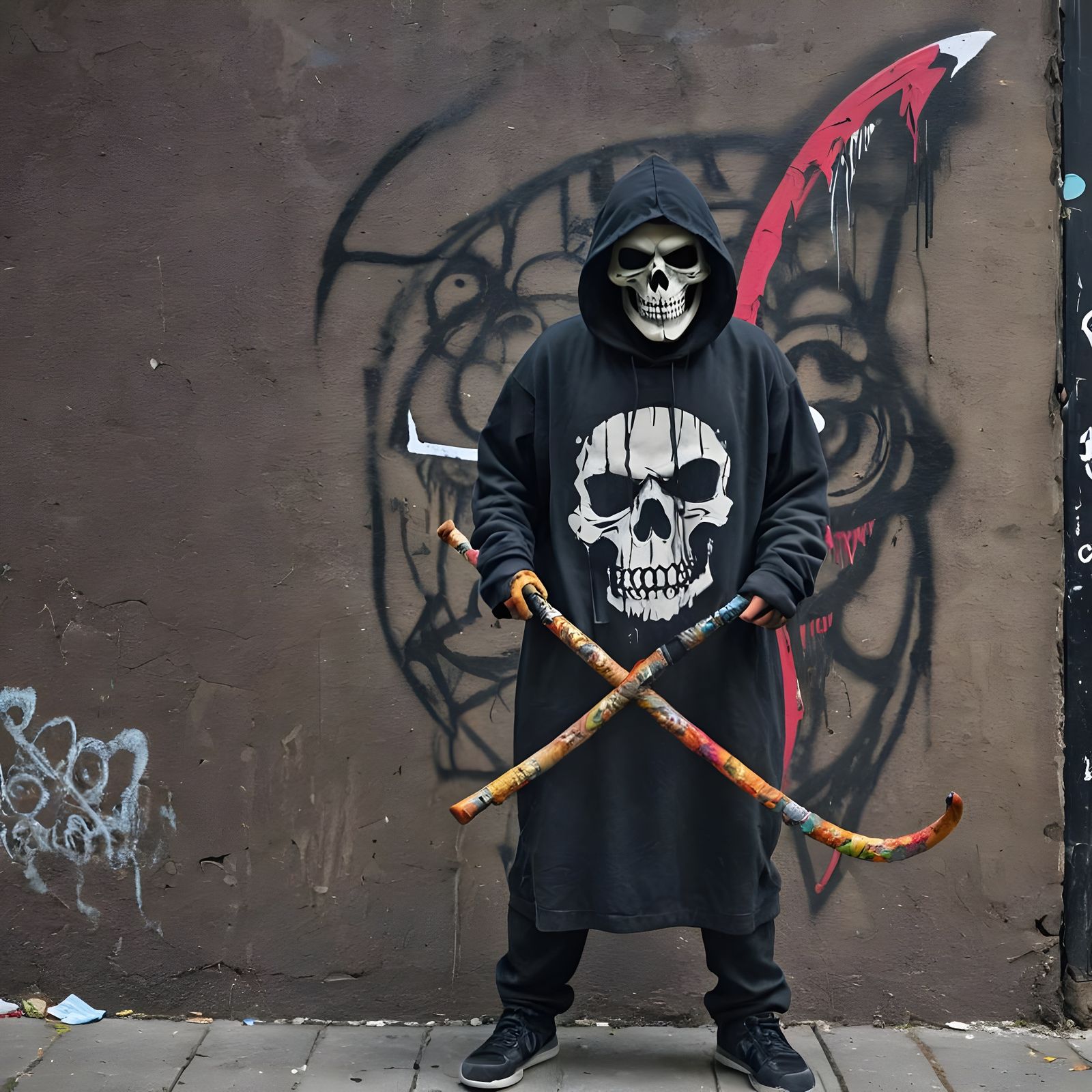 Grim Reaper in Banksy Street Art Style