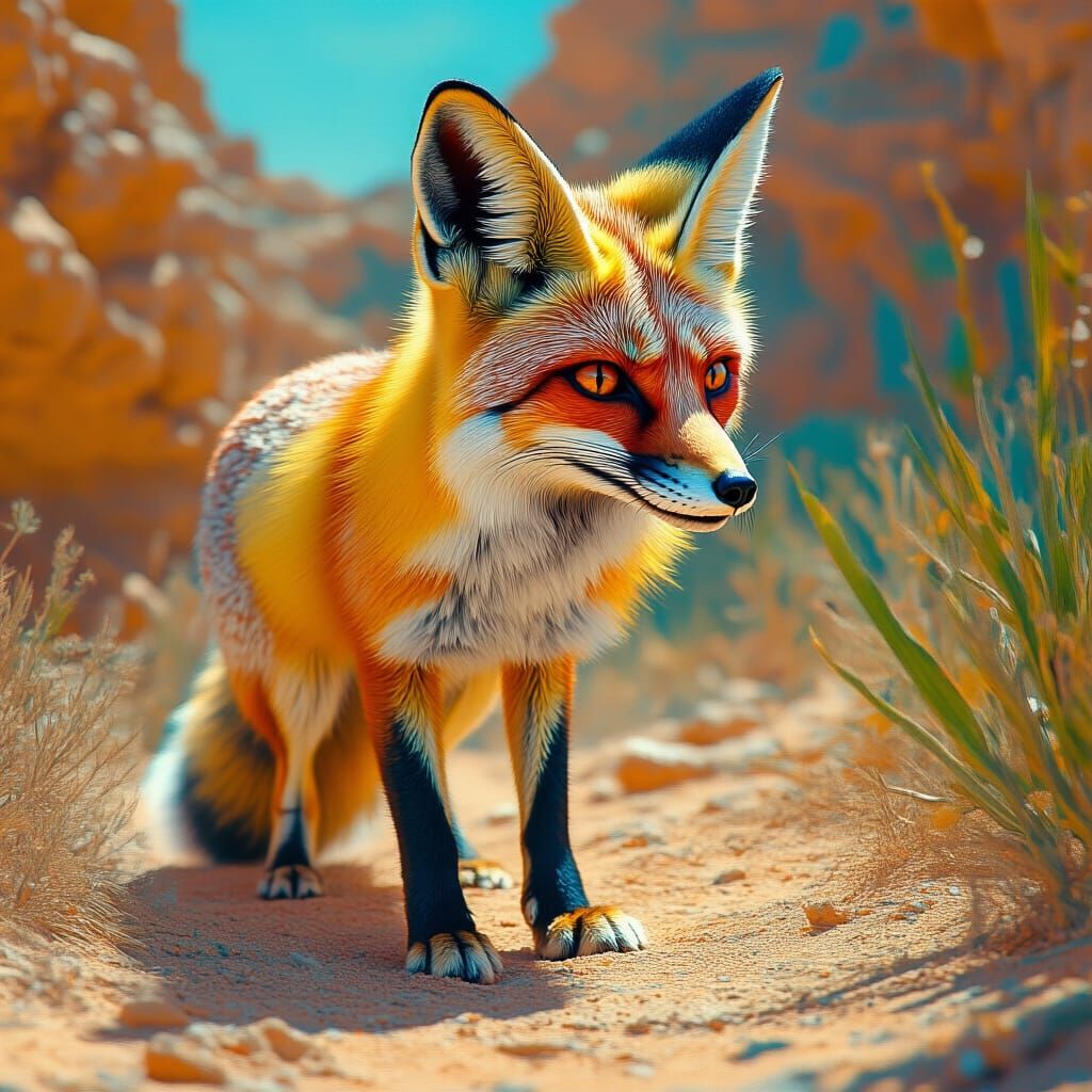 Desert Fox at Oasis in Detailed Photorealistic Style