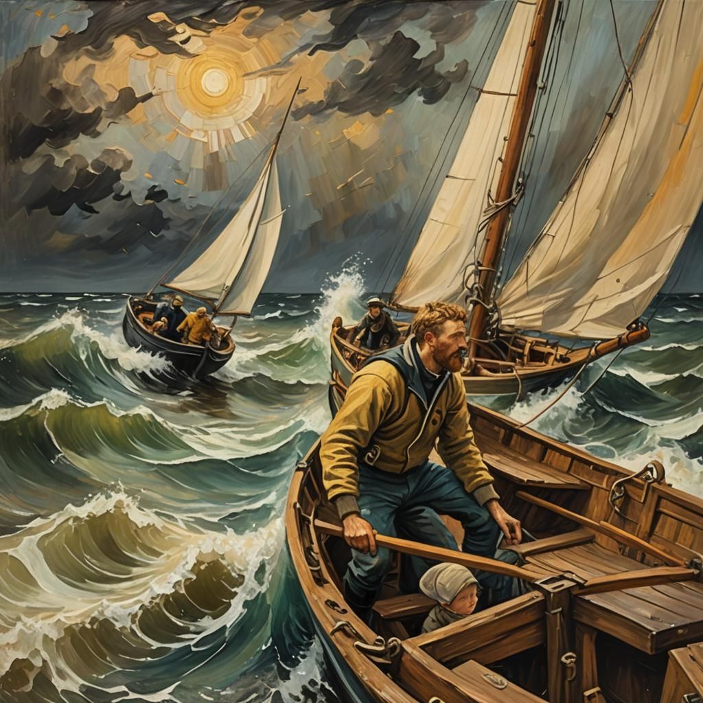 Sailor Rescues Child: Impasto Oil Painting