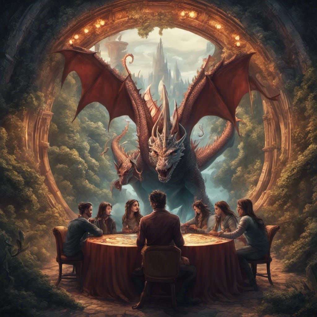 Dragon and Unicorn Gaze Through Portal