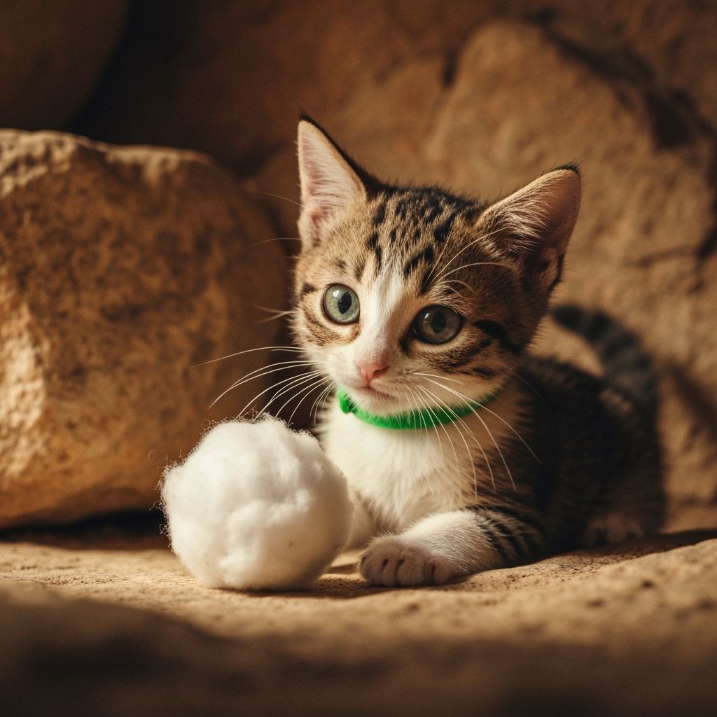 Charming Kitten Plays in Ancient Cave, Miyazaki-Inspired