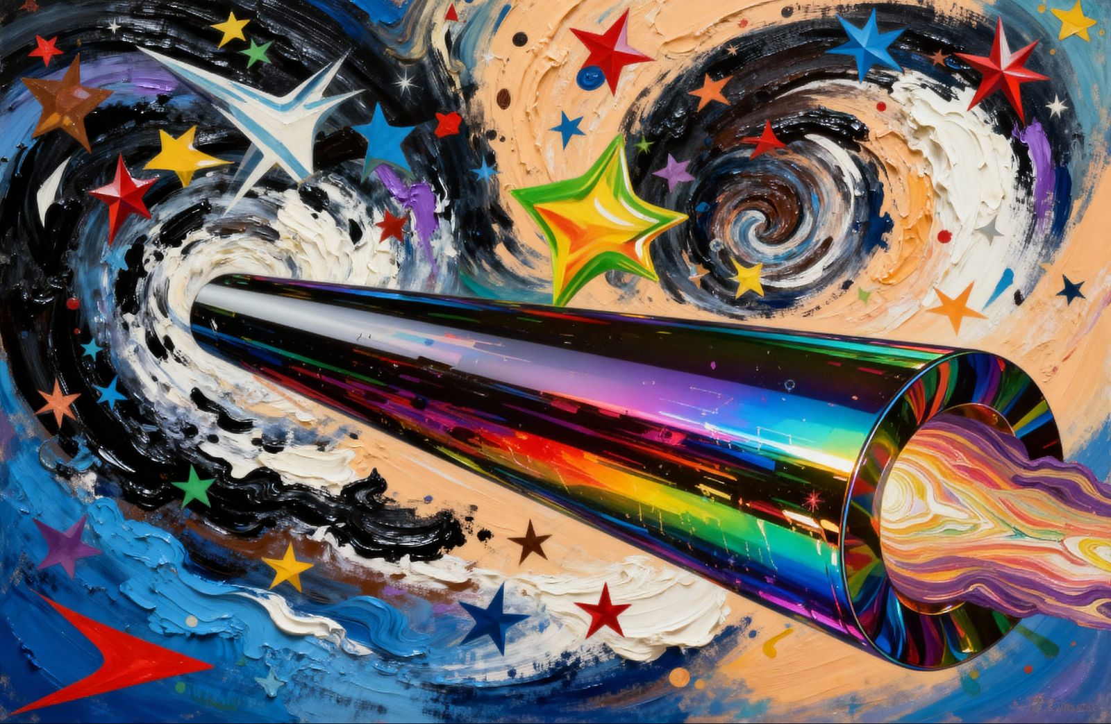 Sleek Rainbow Cylinder with Cosmic Vortex