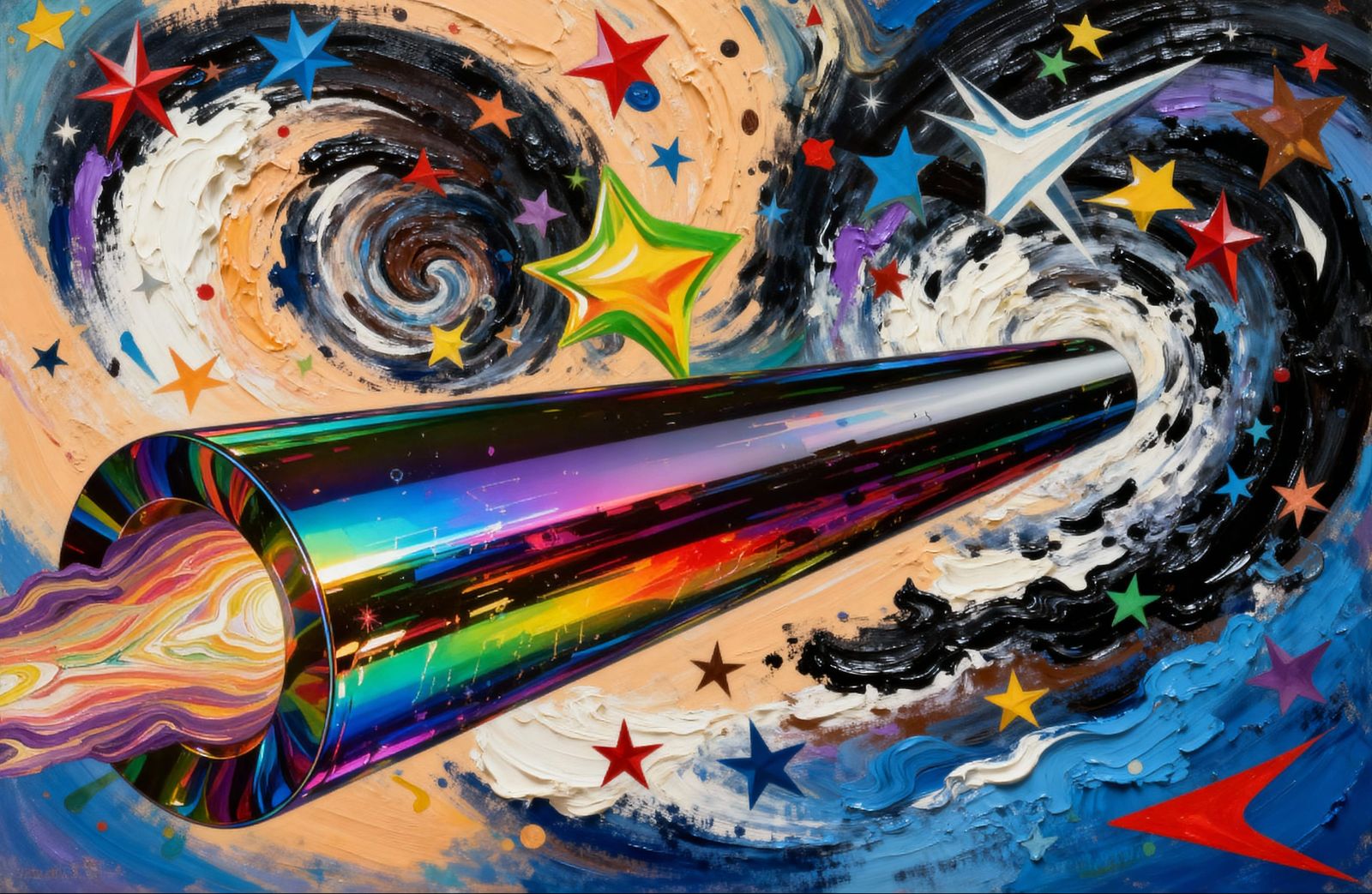 Rainbow Enamel Cylinder with Vortex Stars