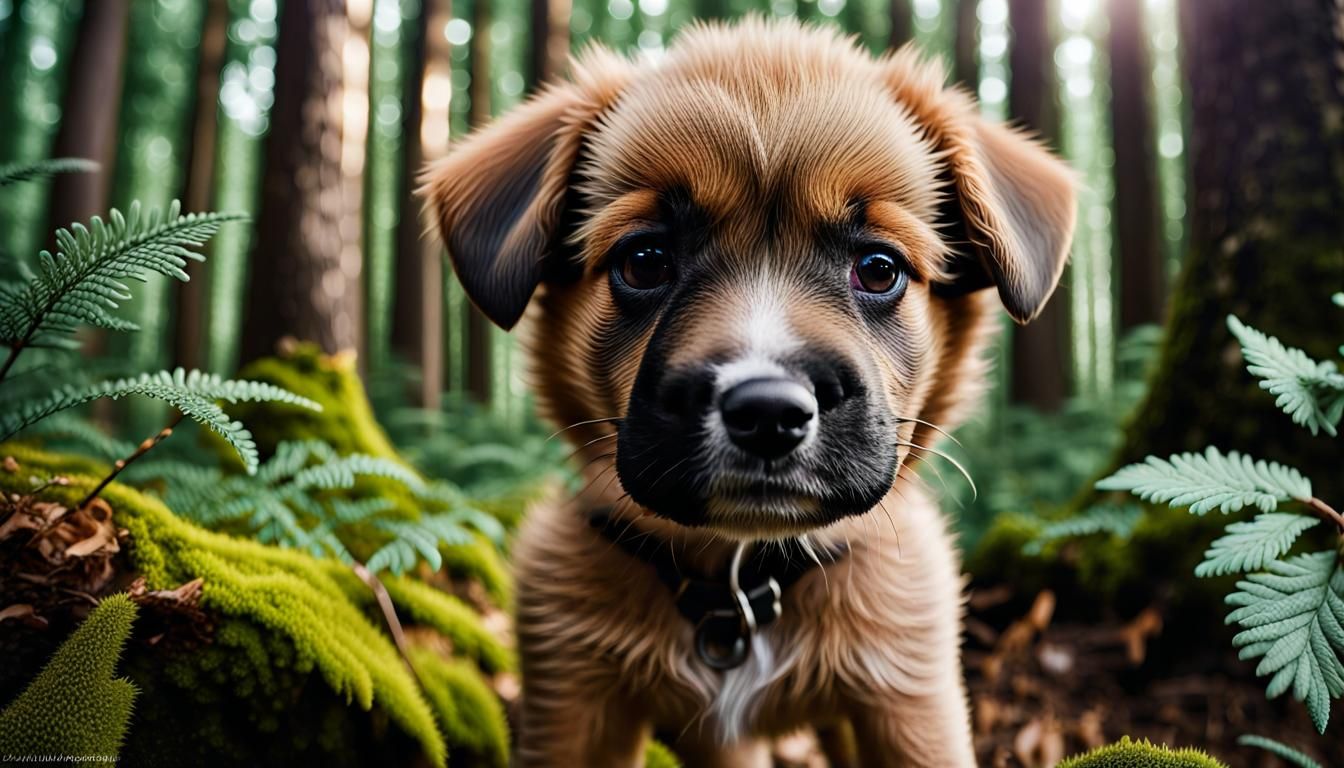 Hyperrealistic Puppy Portrait in Enchanted Crystal Forest