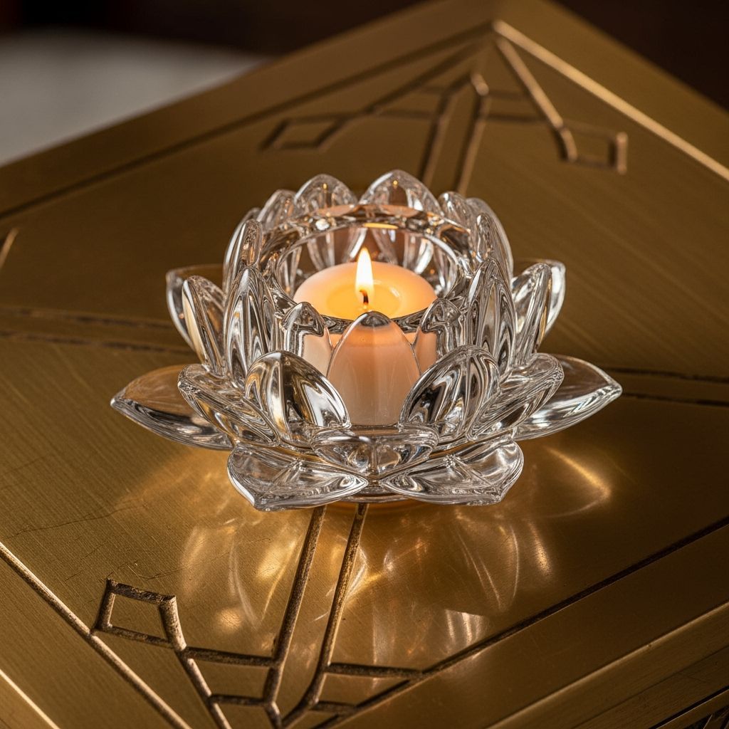 Lotus Glass Candle Holder on Art Deco Table