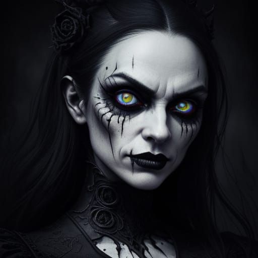 A Haunting Portrait of a Young Lady in Dark Surrealism