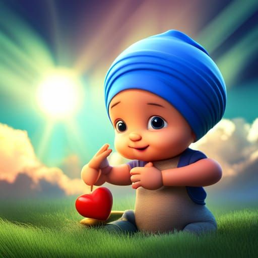Pixar-Style Sikh Baby Playing in Garden