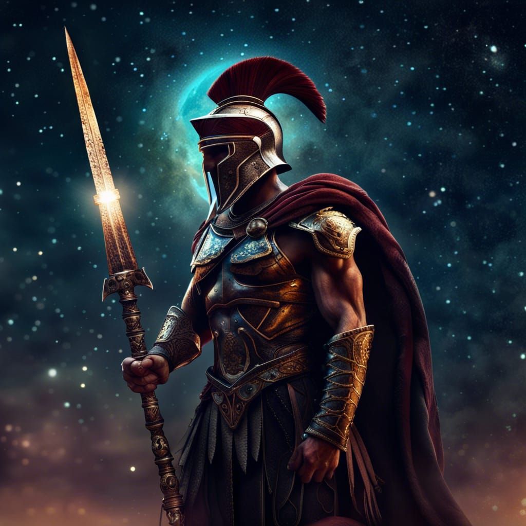 Spartan Warrior Gazing at Stars in Detailed Matte Painting