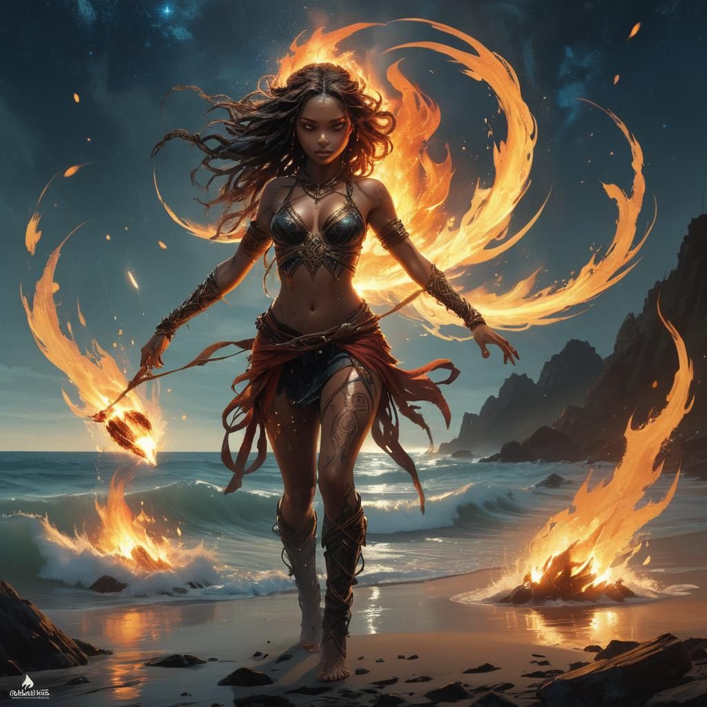 Fiery Astral Girl with Dreadlocks