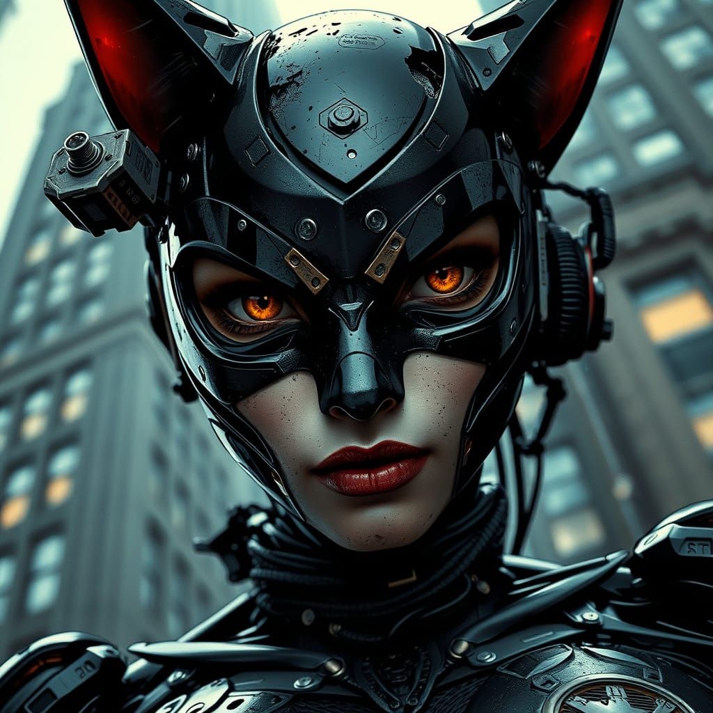 Battle-Damaged Catwoman with Cybernetic Enhancements in 90s ...