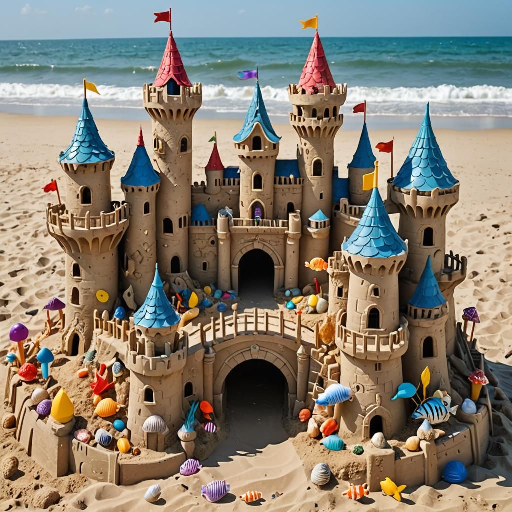Whimsical Storybook Sandcastle with Seashells