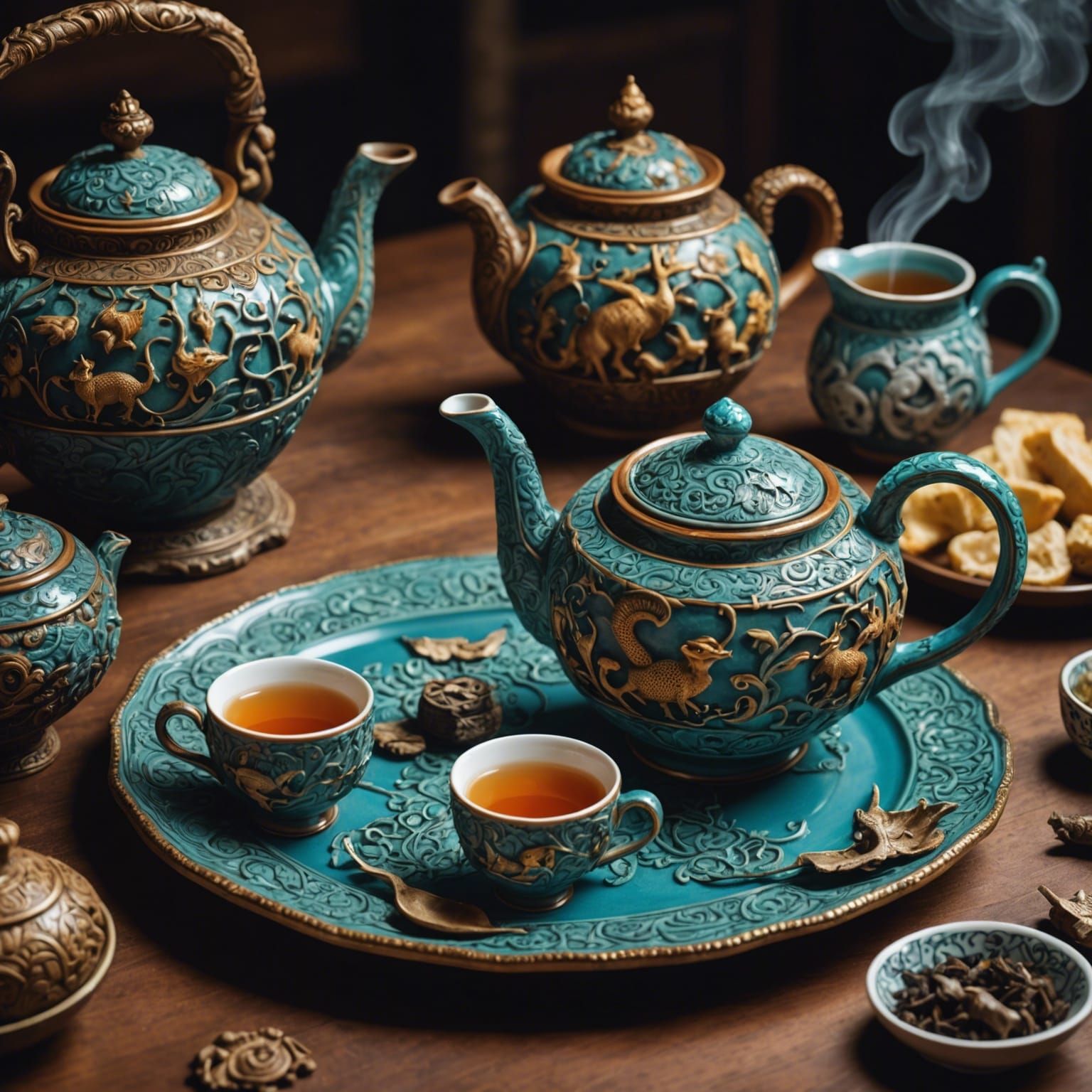 Fantasy Animals in Carved Pottery, Studio Photo