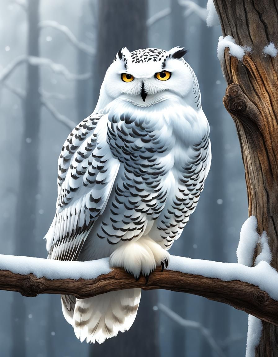 Snowy Owl in Winter Wonderland: Watercolor Painting