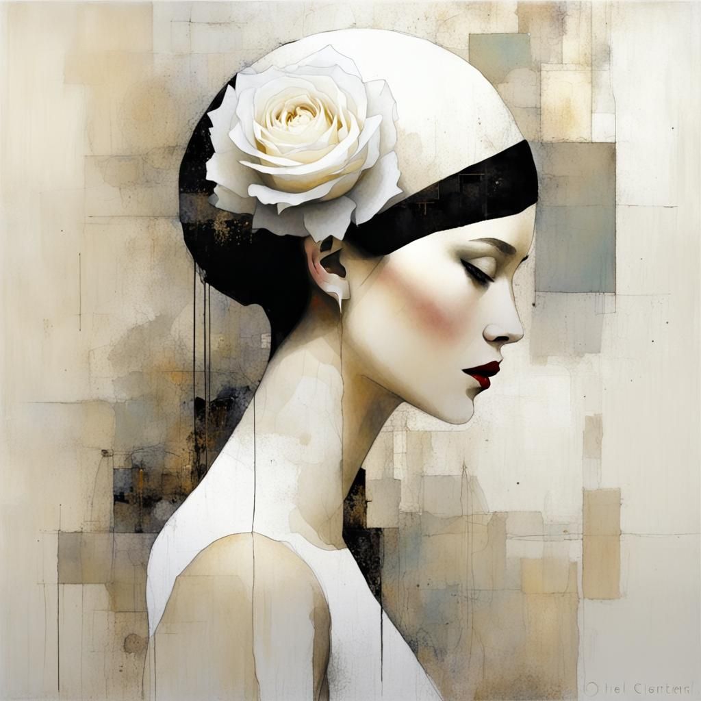 Minimalist White Rose Illustration in Surreal Style